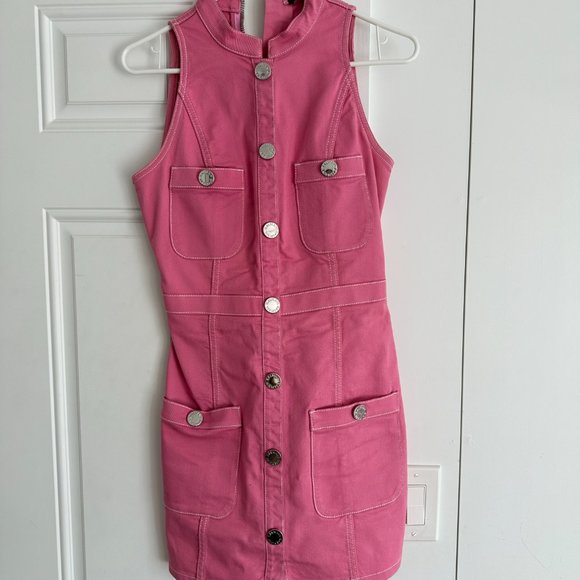 BALMAIN Button-embellished Denim Mini Dress In Pink size 36 - Picture 10 of 11